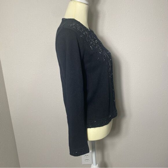 Vintage Kathie Lee Collection Black Beaded Knit Button Front Cardigan Size Small - Picture 10 of 16
